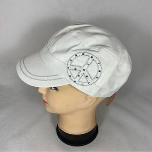 Tropical Trends Military Cadet Cap With Peace Logo And Decorative Rhinestone